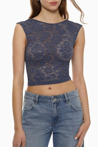 T-shirt cropped in pizzo - Navy