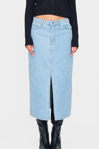 Gonna taglio dritto in jeans a vita alta - Blu