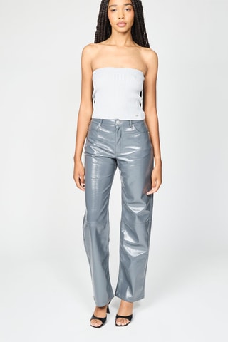 Pantaloni straight a vita alta - Argentato