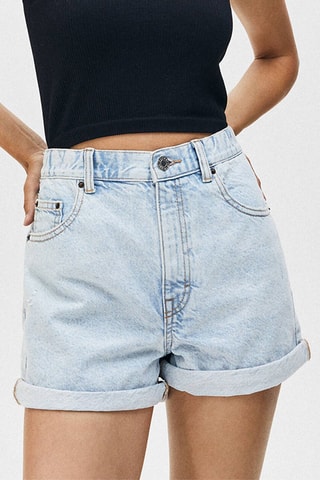 Shorts in jeans a vita alta - Celeste