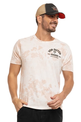 Camiseta regular fit tie-dye South - Beige y rosa