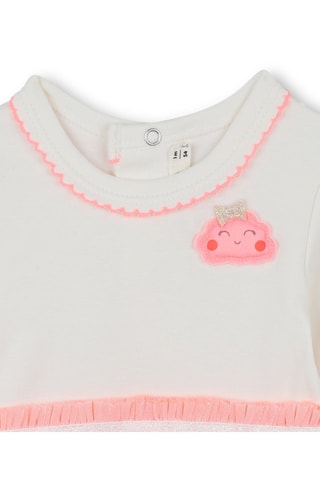 Body vestido de algodón orgánico - Blanco y rosa viejo - Billieblush