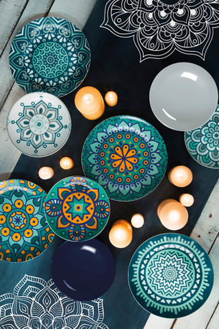Vajilla de porcelana y gres Mandala - 18 piezas