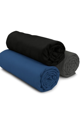 3 draps-housses en coton 57 fils/cm² - Gris foncé, bleu et noir