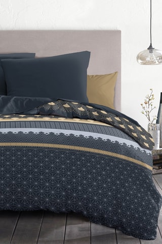 Parure de couette - 82 g/m² - 
Doré et bleu marine