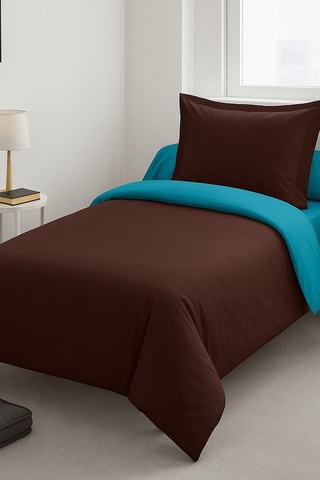 Housse de couette réversible en coton 57 fils/cm² - Chocolat et turquoise