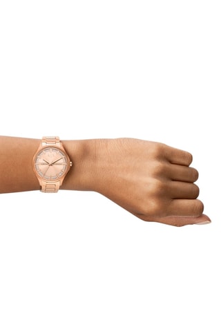 Montre à quartz en acier et cristaux Lady Hampton - Doré rose