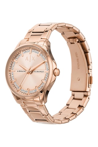 Montre à quartz en acier et cristaux Lady Hampton - Doré rose