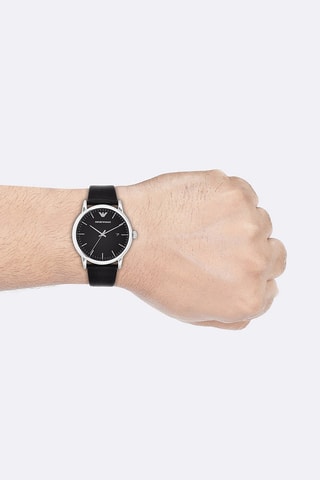 Montre à quartz en cuir - Noir et argenté