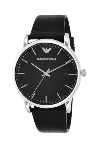 Montre à quartz en cuir - Noir et argenté
