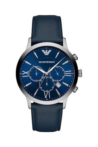 Montre à quartz en cuir - Chronographe - Bleu et argenté