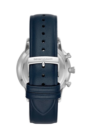 Montre à quartz en cuir - Chronographe - Bleu et argenté