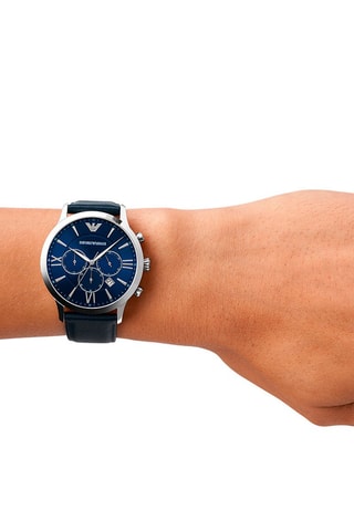 Montre à quartz en cuir - Chronographe - Bleu et argenté