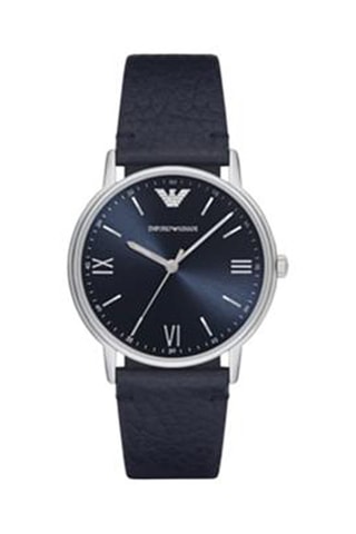 Montre à quartz en cuir - Bleu et argenté