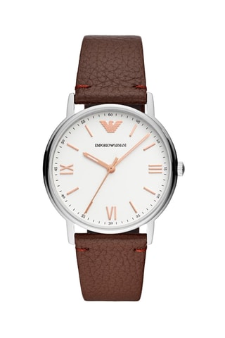 Montre à quartz en cuir Marron et argenté