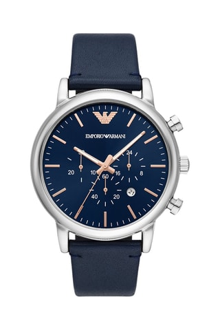 Montre à quartz en cuir - Chronographe - Bleu et argenté