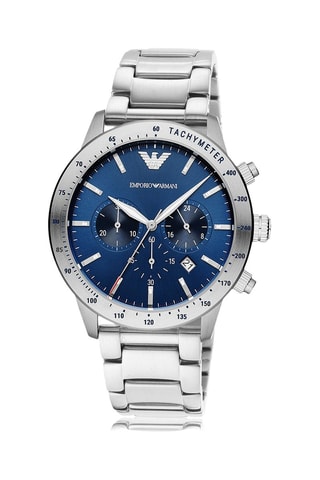 Montre à quartz en acier - Tachymètre et chronographe - Argenté et bleu marine