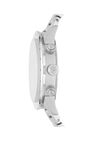 Montre à quartz en acier - Tachymètre et chronographe - Argenté et bleu marine