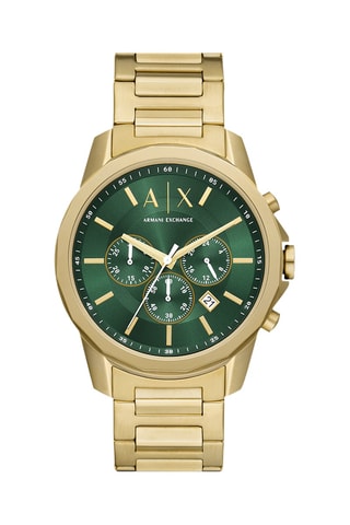Montre à quartz en acier - Chronographe - Doré et vert