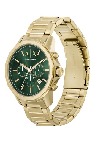 Montre à quartz en acier - Chronographe - Doré et vert