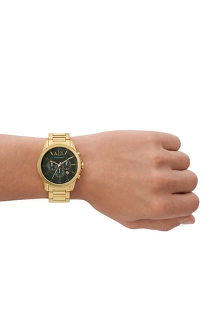 Montre à quartz en acier - Chronographe - Doré et vert