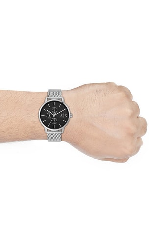 Montre à quartz en acier - Chronographe - Argenté et noir