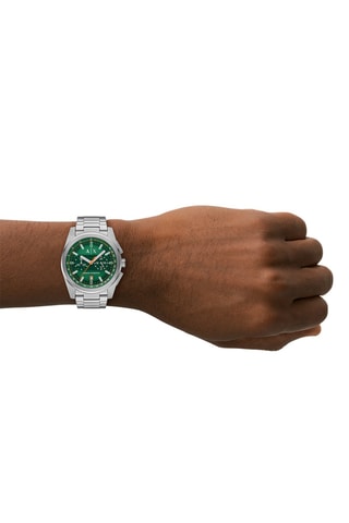 Montre à quartz en acier - Chronographe - Argenté et vert