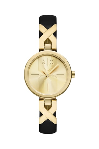 Montre à quartz en cuir - Noir et doré