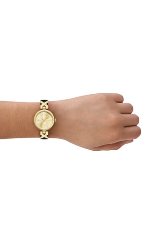 Montre à quartz en cuir - Noir et doré