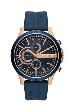 Montre à quartz en silicone - Tachymètre et chronographe - Bleu marin et doré rose