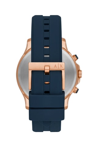 Montre à quartz en silicone - Tachymètre et chronographe - Bleu marin et doré rose