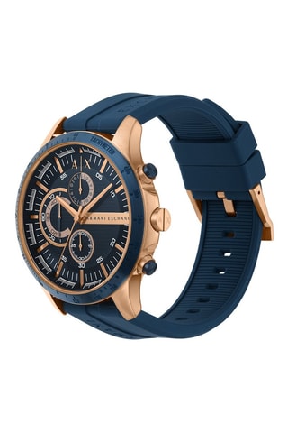 Montre à quartz en silicone - Tachymètre et chronographe - Bleu marin et doré rose