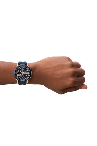Montre à quartz en silicone - Tachymètre et chronographe - Bleu marin et doré rose