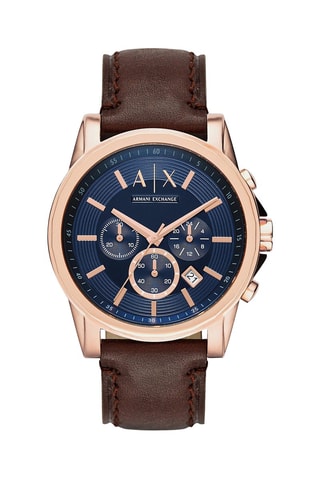 Montre à quartz en cuir - Chronographe - Marron et doré rose