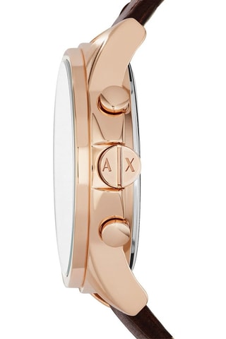Montre à quartz en cuir - Chronographe - Marron et doré rose