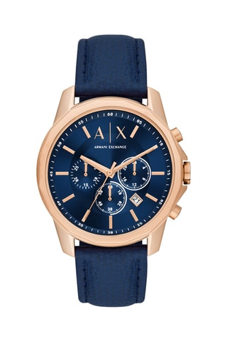 Montre à quartz en cuir 
Chronographe - Bleu et doré rose
