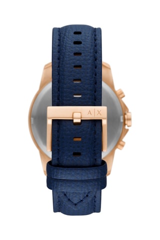 Montre à quartz en cuir 
Chronographe - Bleu et doré rose