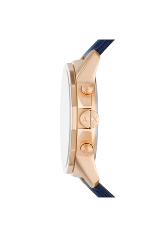 Montre à quartz en cuir 
Chronographe - Bleu et doré rose