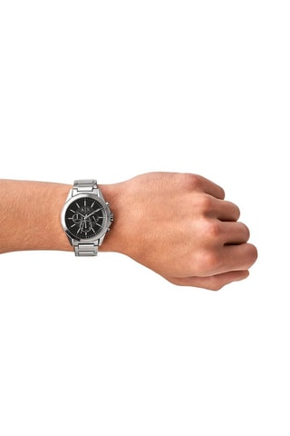 Montre à quartz en acier - Chronographe - Argenté et noir
