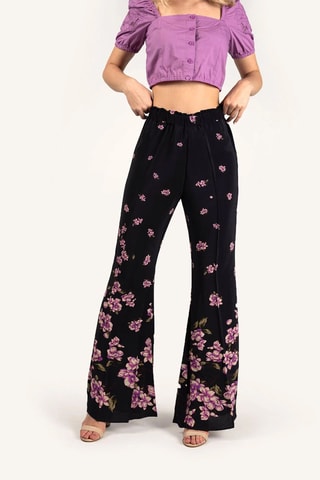 Pantalon taille haute - Noir - Rose et noir