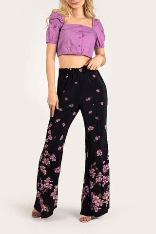 Pantalon taille haute - Noir - Rose et noir