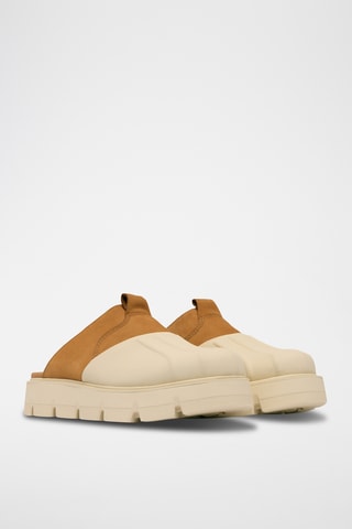 Zuecos de piel con plataforma - Beige