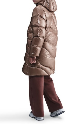 Doudoune longue à capuche Swoosh - Marron