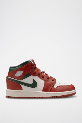 Air Jordan 1 Mid en cuir - Ecru et rouge