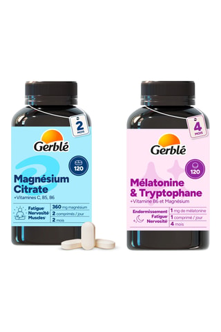 2 x compléments alimentaires Mélatonine & Tryptophane sommeil - 120 comprimés - 4 mois et 2 x compléments alimentaires Magnésium Citrate - 120 comprimés - 2 mois