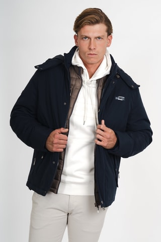 Chaqueta regular fit con capucha - Azul marino