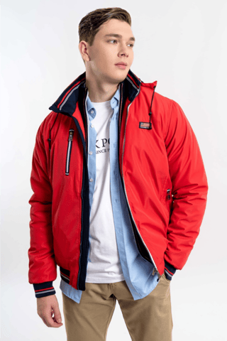 Chaqueta regular fit con capucha - Rojo