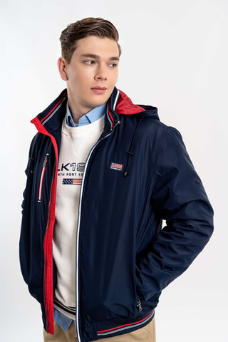 Chaqueta regular fit con capucha - Azul marino