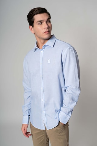 Camisa regular fit de lino - Azul