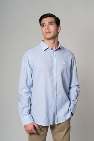 Camisa regular fit de lino - Azul